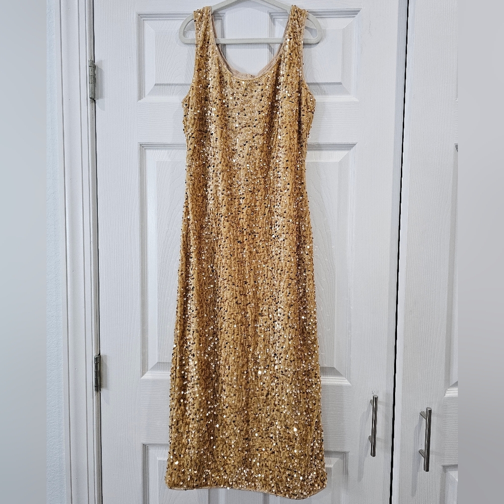 Gold Sequin Midi Dress Size M